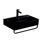 AREZZO design Plano Mosdótál törölközőtartóval + lefolyó, fekete AR-404M