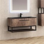 Fürdőszobai szekrény ICP 10050WOODEN – falra szerelhető, fa hatású kivitel, gyanta mosdóval