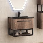 Fürdőszobai szekrény ICP 6050WOODEN Aniela – falra szerelhető, fa hatású kivitel, gyanta mosdóval