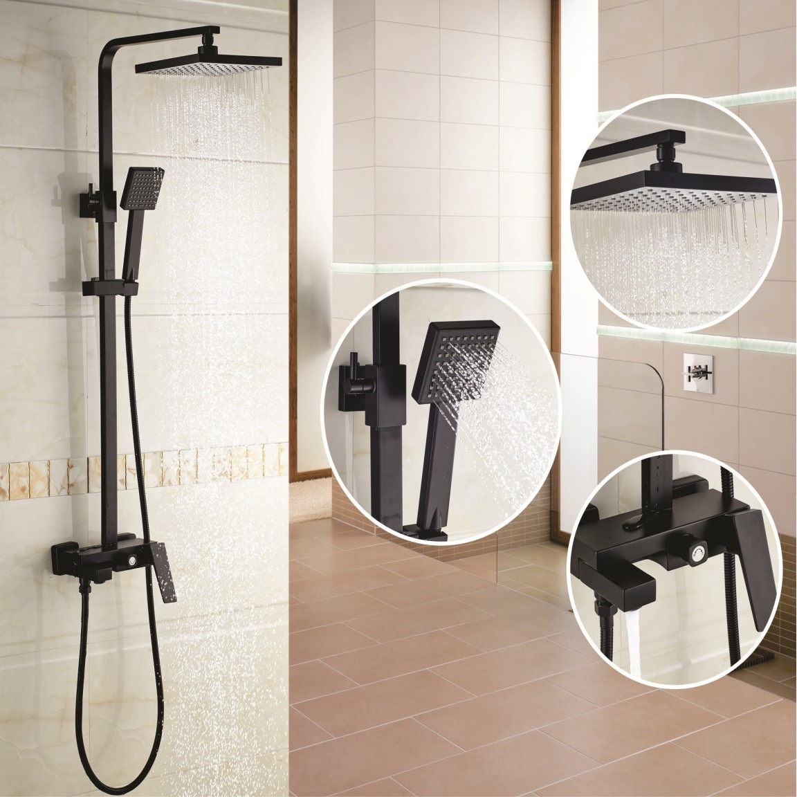 6891B-1152x1152h ICT 6891B MATT BLACK – Matt fekete állítható esőztető zuhanyrendszer csapteleppel - Image 1
