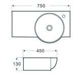 Washbasin ICC 7513 – Fali porcelán mosdókagyló 75 cm - Image 2
