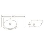 ICC 9349 / 9023 porcelán mosdókagyló – 93 × 49 cm, fényes fehér, szekrényre szerelhető - Image 2